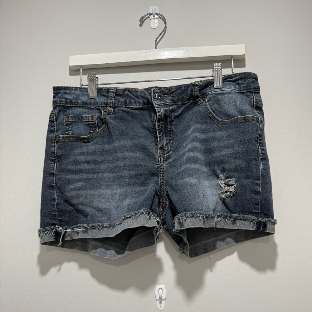 Warehouse One Distressed Dark Wash Stretch Denim Shorts Size 10
